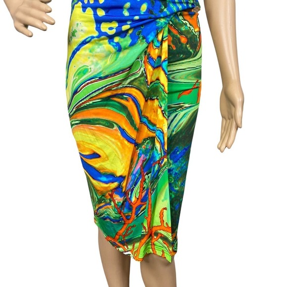 Sportalm Kitzbuhel Jasmin Coral Reef Abstract Tropical Plunge Sheath Dress SZ 6 - Picture 3 of 10
